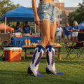 The Weekender Boot in Blue and Orange — tailgate photo