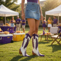 The Weekender Boot in Purple and Yellow — tailgate photo