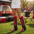 The Weekender Boot in Red and Black — tailgate photo