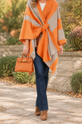 Orange cape wrap styled with orange Mini UTote, neck-down framing